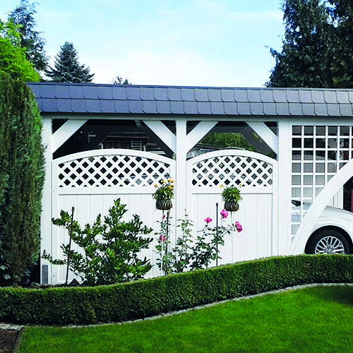 Carport Seitenwand in Weiß mit Rundbogen