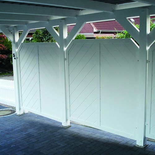 Carport Seitenwand in Weiß mit Eckausschnitt