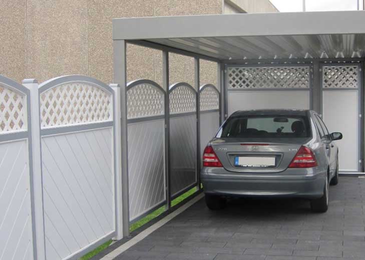  Seitenwand Carport mit Sichtschutz mit Oberbogen und Rankgitter