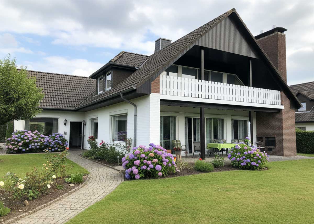 Weißes Balkongeländer mit breiten Latten – großflächig, pflegeleicht und wohnlich