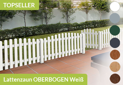 Lattenzaun aus Qualitäts-Kunststoff in Weiß mit Oberbogen