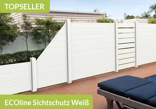 Sichtschutzzaun der Baureihe Ecoline mit Spaltsichtschutz  in Weiß aus Kunststoff