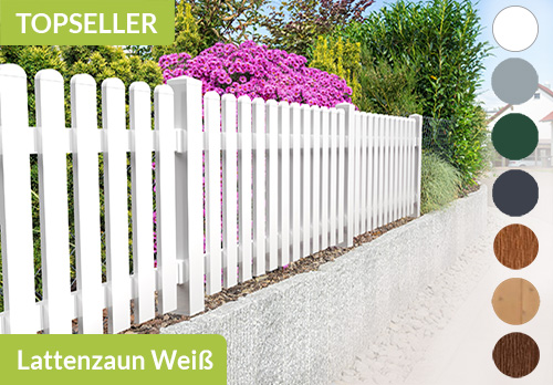Lattenzaun aus Qualitäts-Kunststoff in Weiß mit Oberbogen