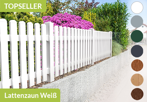 Lattenzaun aus Qualitäts-Kunststoff in Weiß mit Oberbogen