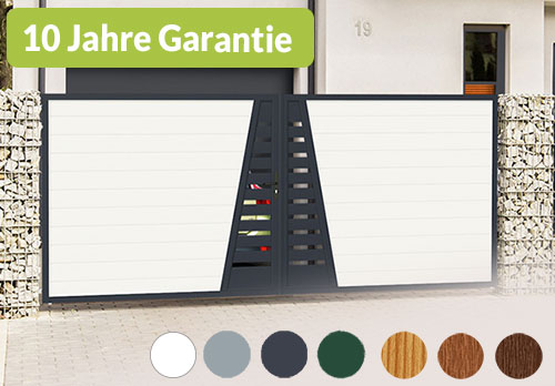 modernes Hoftor Spalt 400x200 Aluminium Weiß Anthrazit Holzoptik