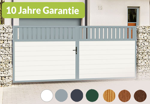 modernes Hoftor Spalt 400x200 Aluminium Kunststoff Weiß Grau