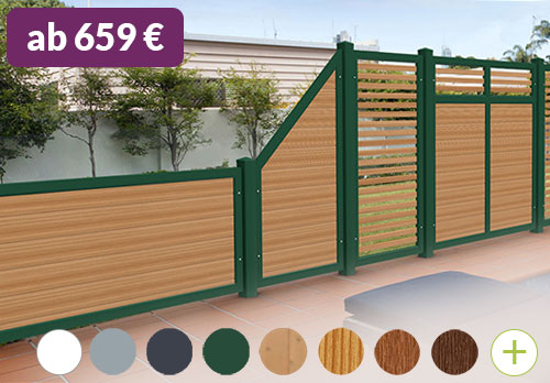 Sichtschutz aus Kunststoff PVC in Holzoptik Bergkiefer Moosgrün Spaltsichtschutz Design hochwertig