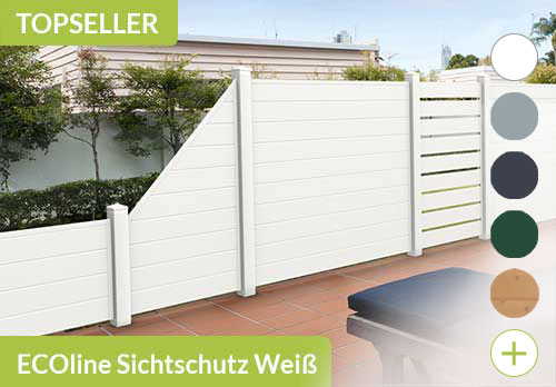 Sichtschutzzaun der Baureihe Ecoline mit Spaltsichtschutz  in Weiß aus Kunststoff