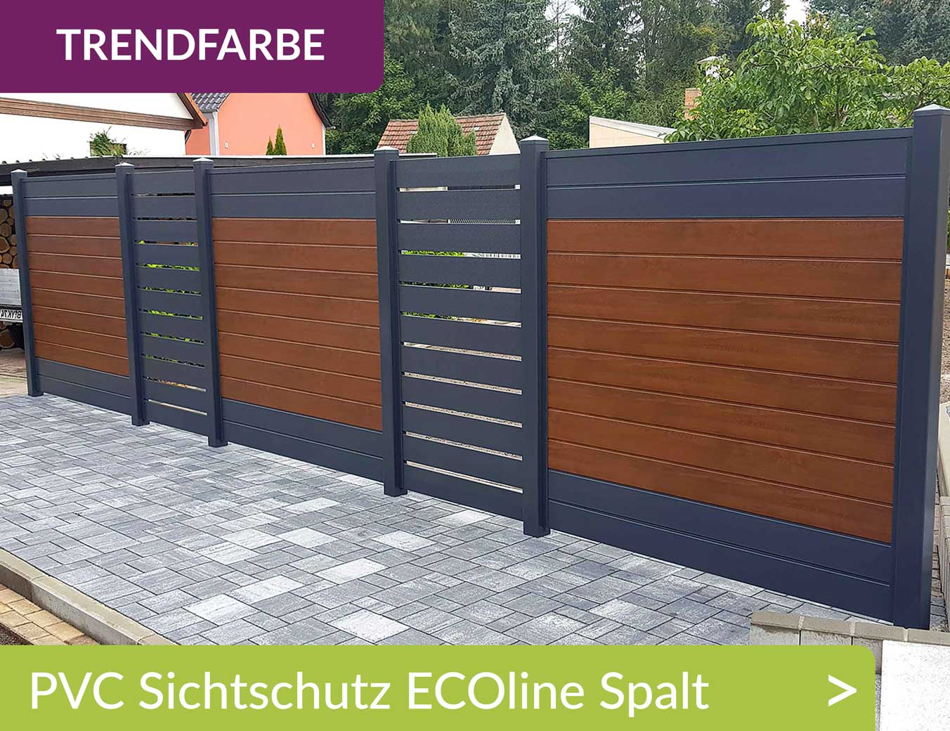 Sichtschutz Kunststoff PVC Anthrazit Nussbaum Holzoptik Spalt Ecoline