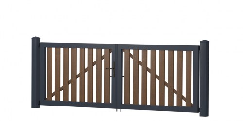 Gartentor 2-flügelig 300x100cm Anthrazit-Nussbaum