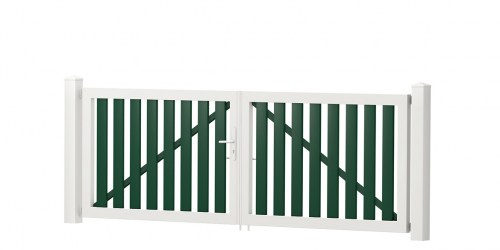Gartentor 2-flügelig 300x100cm Weiß-Moosgrün