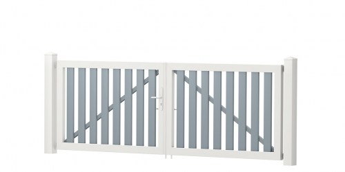 Gartentor 2-flügelig 300x100cm Weiß-Silbergrau