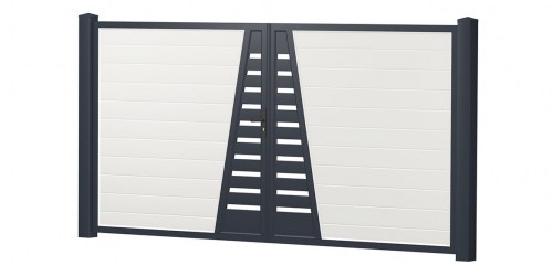 Sichtschutztür Doppeltor Kunststoff mit Design Element Weiß Anthrazit