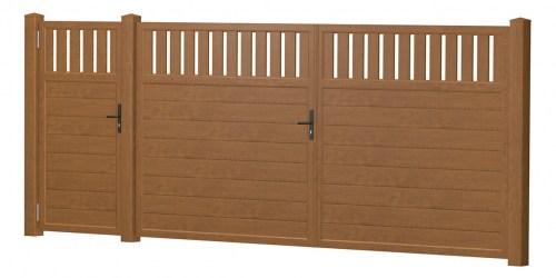 Sichtschutz Designgitter Doppeltor-Tür-Kombi Kunststoff Golden Oak