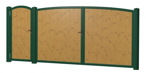Sichtschutz Doppeltor-Tür-Kombi Oberbogen Kunststoff Astfichte Moosgrün