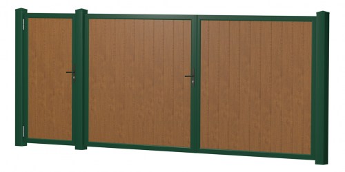 Sichtschutz Doppeltor-Tür-Kombi Kunststoff Golden Oak Moosgrün