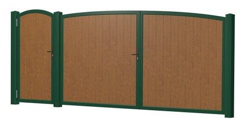 Sichtschutz Doppeltor-Tür-Kombi Oberbogen Kunststoff Golden Oak Moosgrün