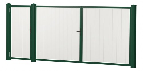 Sichtschutz Doppeltor-Tür-Kombi Kunststoff Weiß Moosgrün