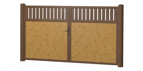 Sichtschutz Doppeltor Designgitter Kunststoff Astfichte Nussbaum