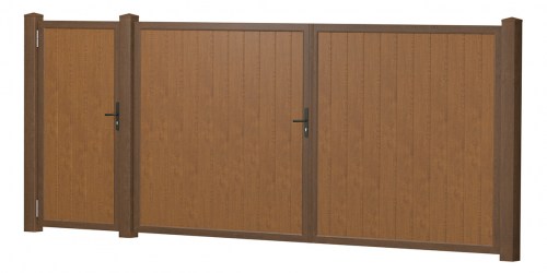 Sichtschutz Doppeltor-Tür-Kombi Kunststoff Golden Oak Nussbaum