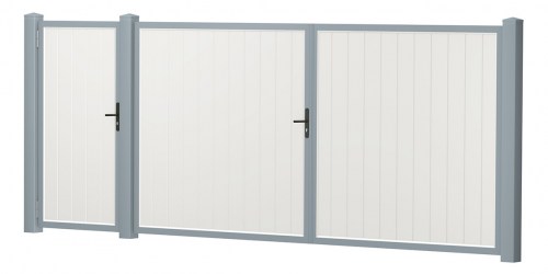 Sichtschutz Doppeltor-Tür-Kombi Kunststoff Gerade Weiß Silbergrau