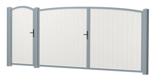 Sichtschutz Doppeltor-Tür-Kombi Oberbogen Kunststoff Weiß Silbergrau